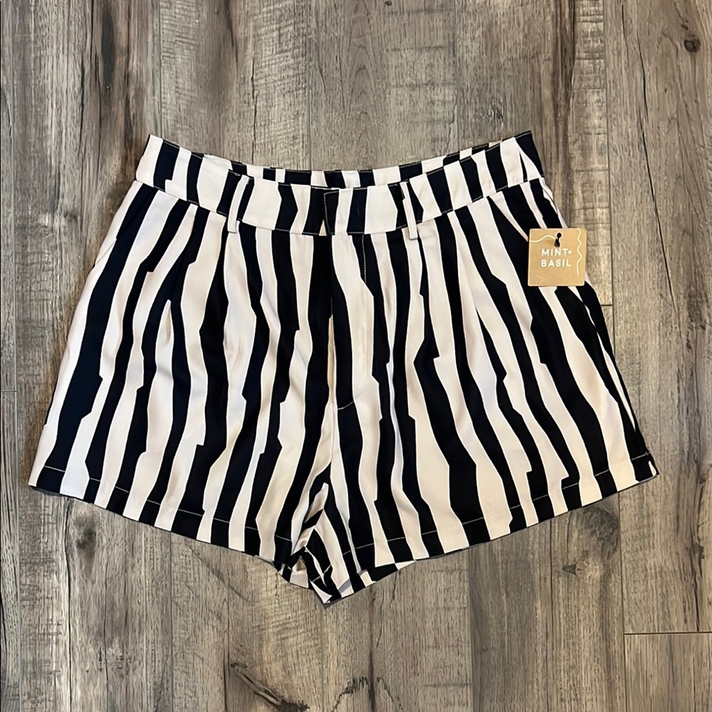 Mint High Waist Black and White Striped Shorts